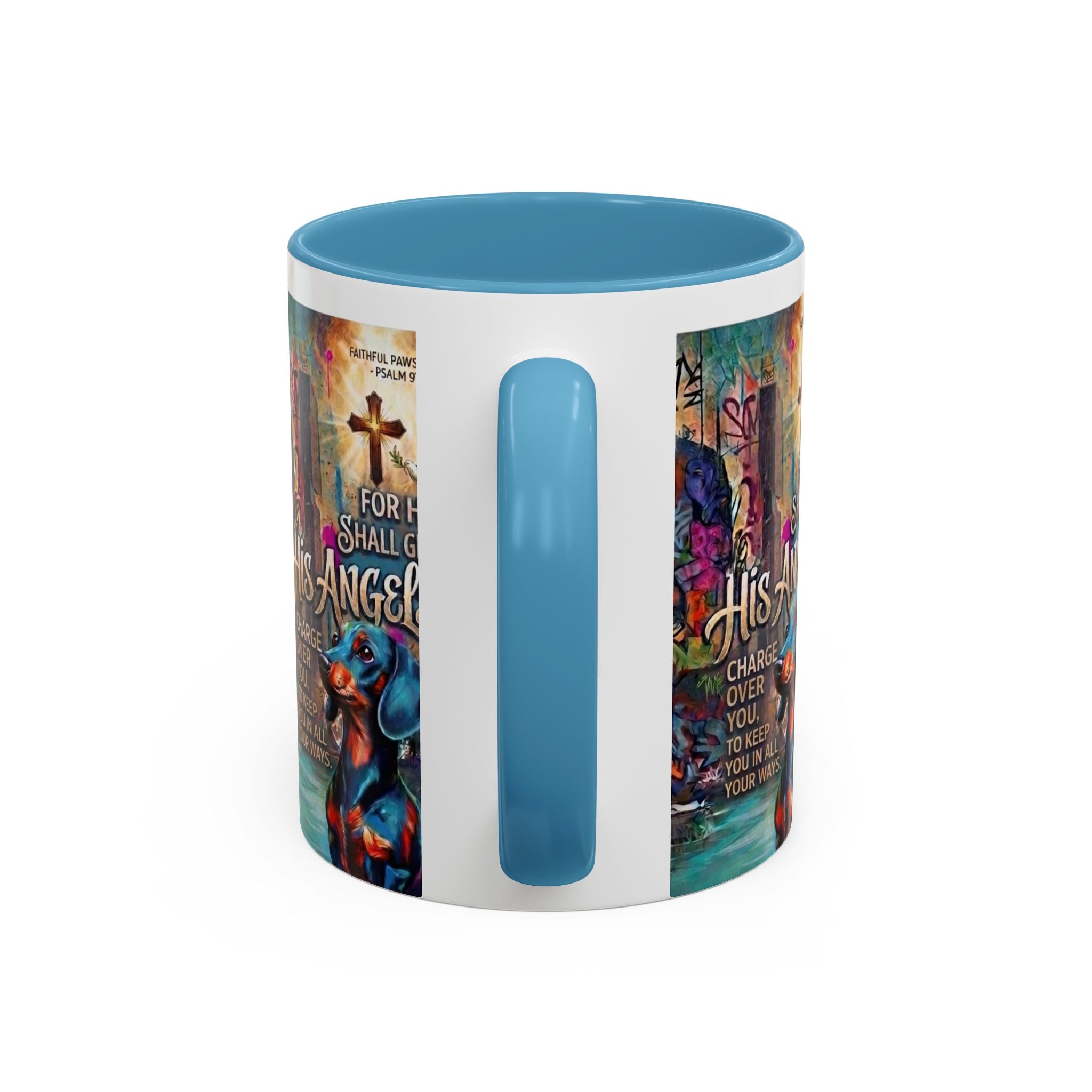His Angels Coffee Mug — Colorful Christian Scripture 11/15oz Accent Mug