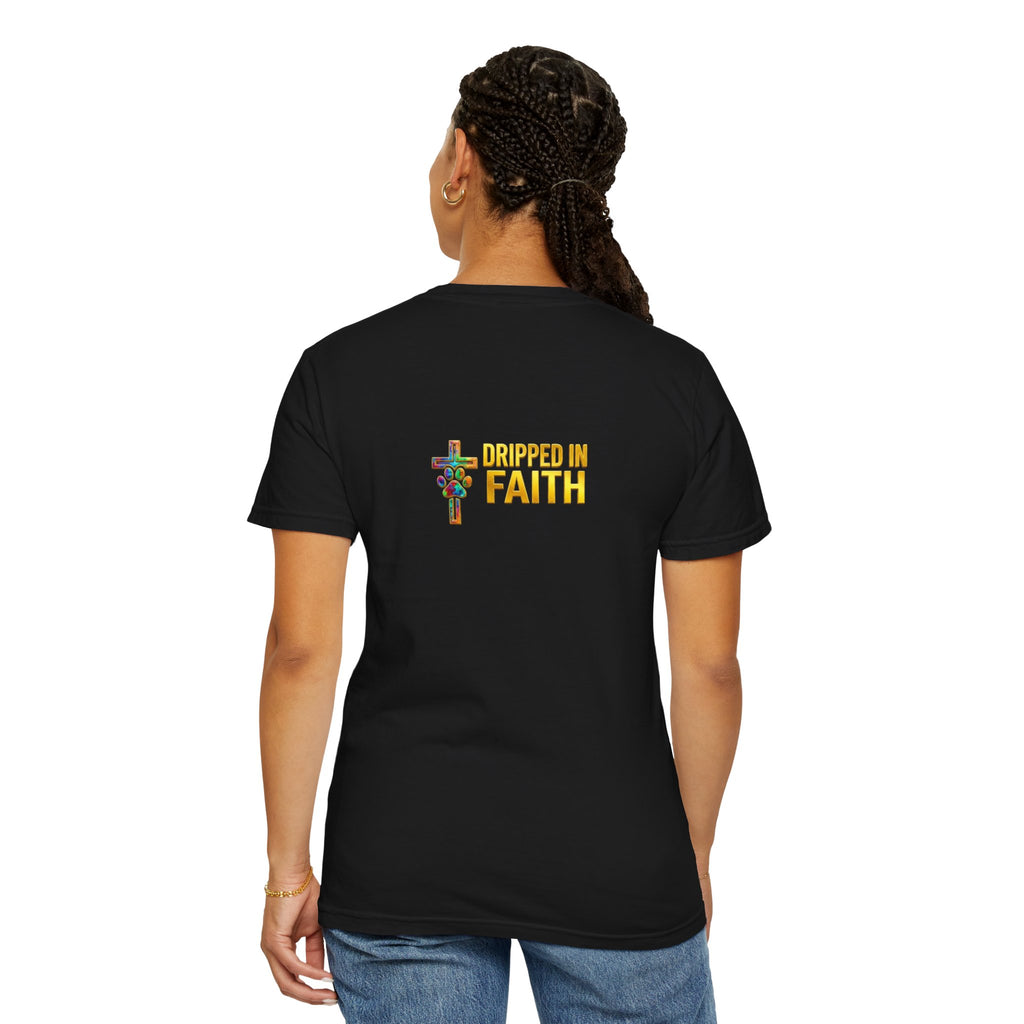 Unisex Christian Dog Grafitti T‑Shirt — "For He Shall Give His Angels Charge Over You" Inspirational Paw Print Tee