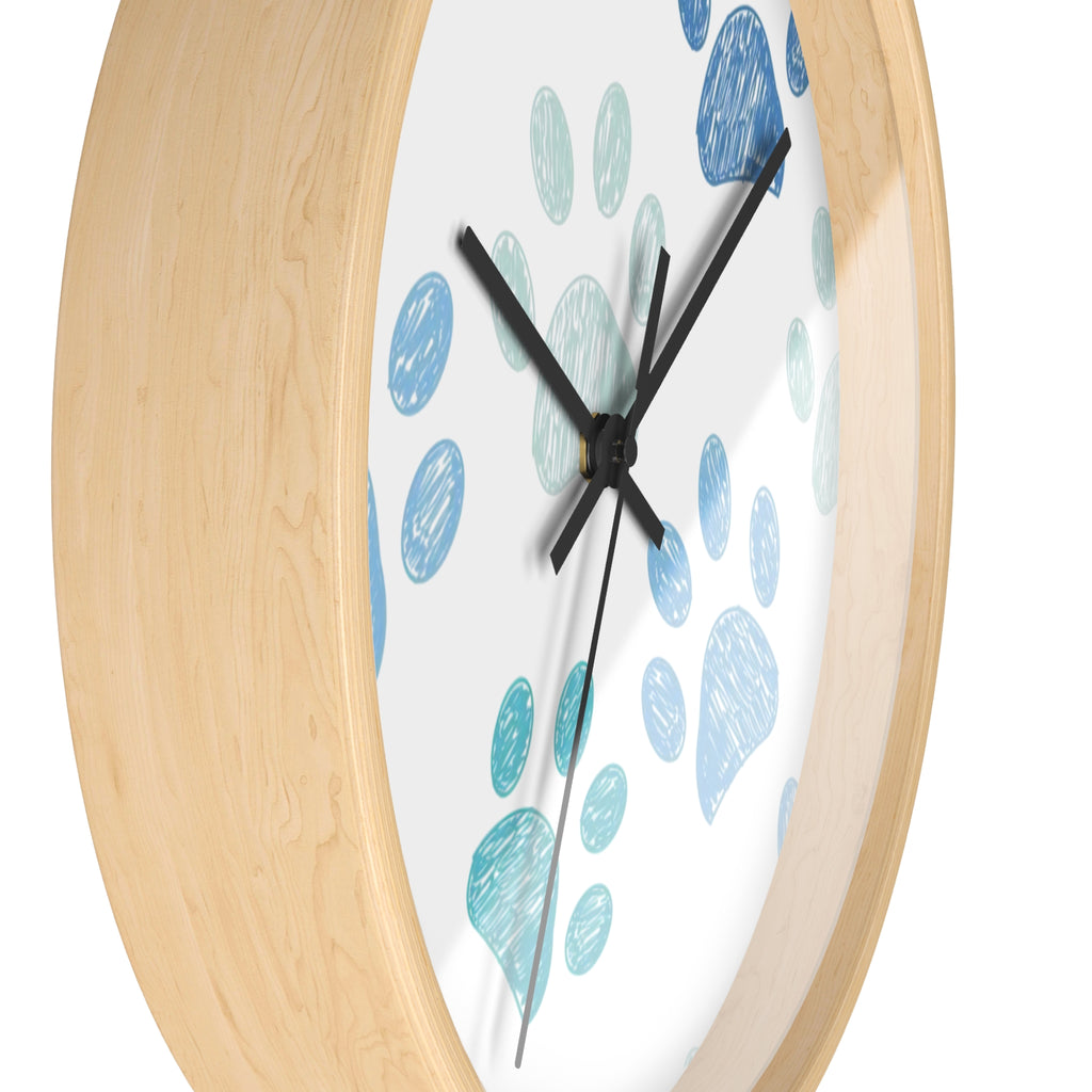 Paw Print Wall Clock — Blue Teal Pet Lover Decorative Clock