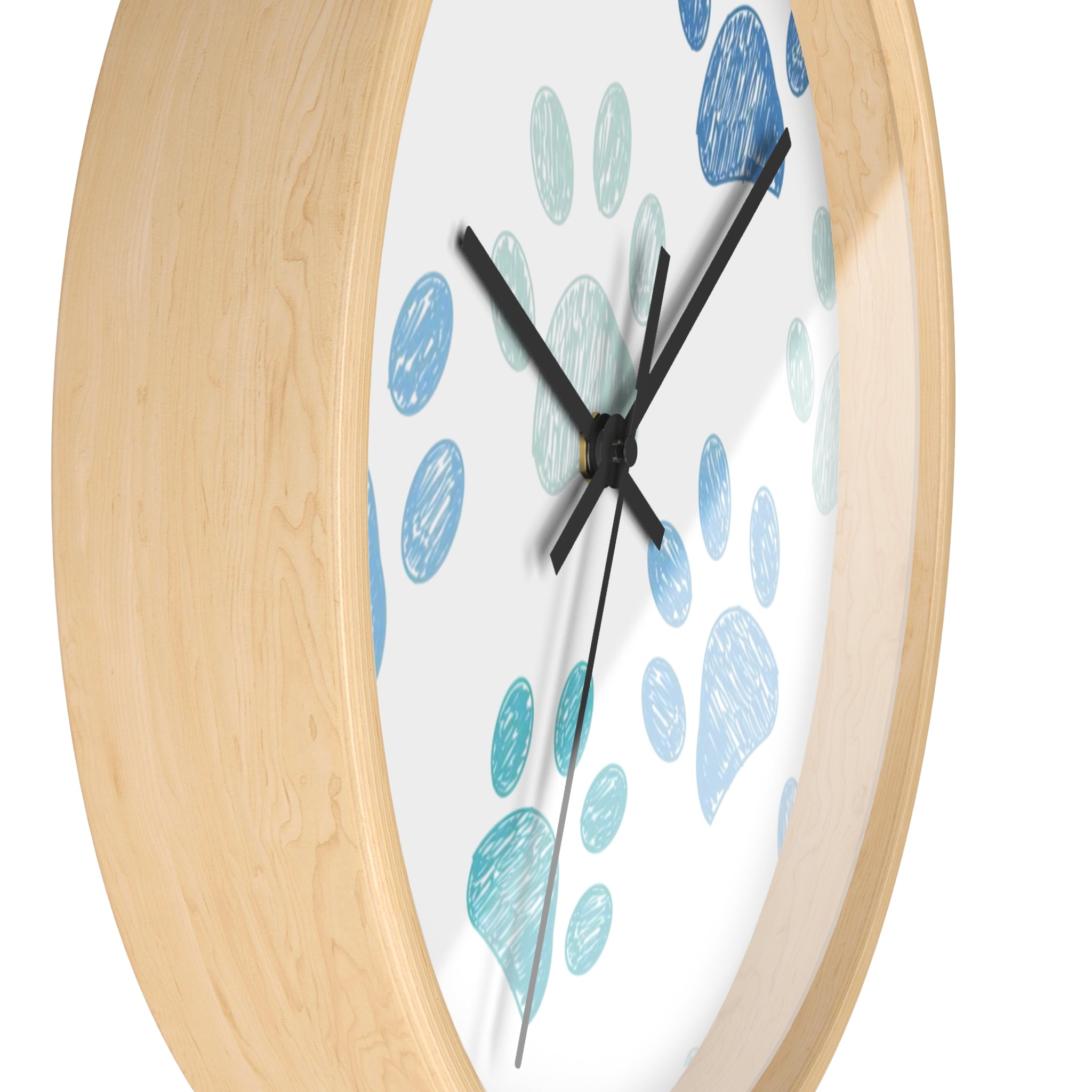 Paw Print Wall Clock — Blue Teal Pet Lover Decorative Clock
