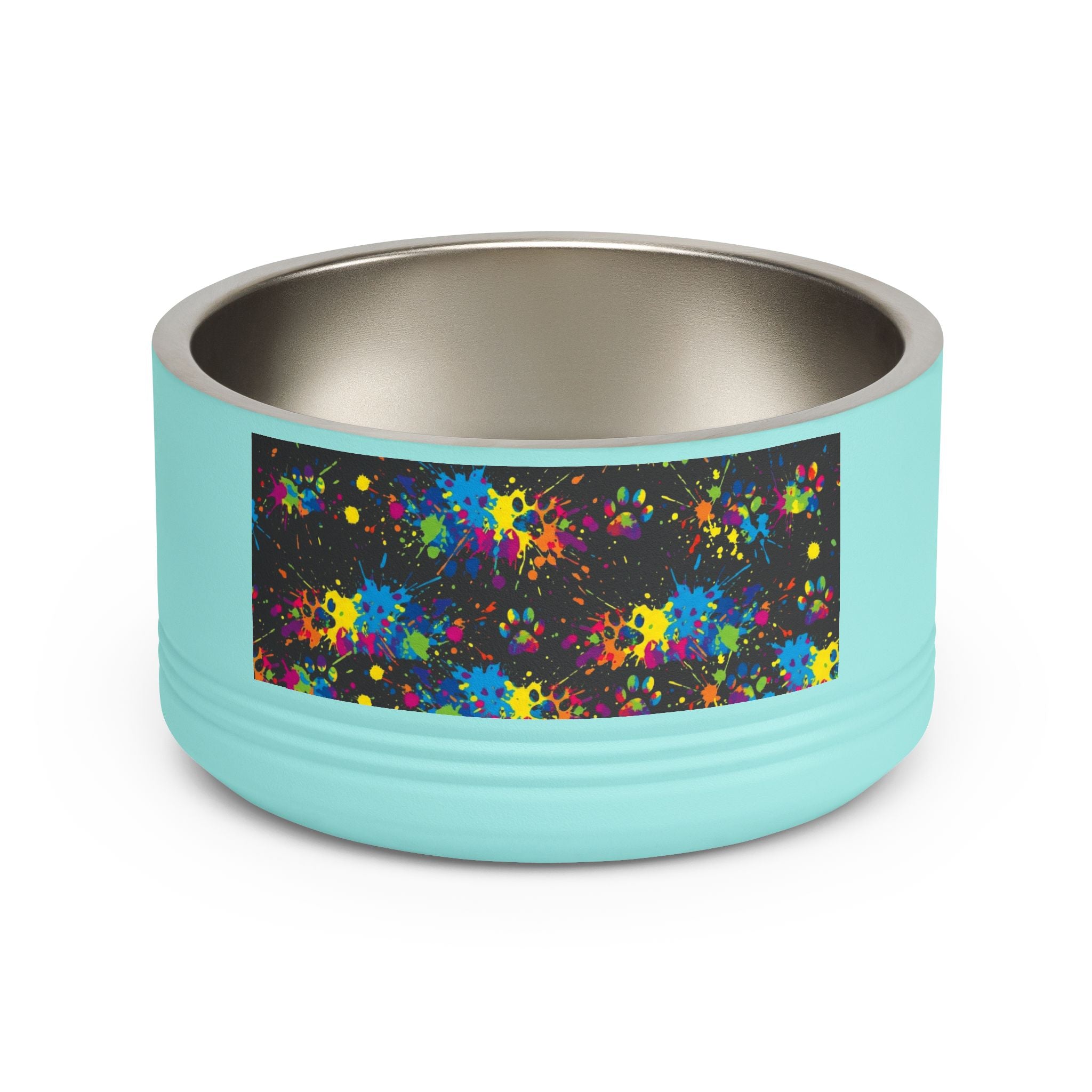 Dog Bowl — Teal Bones & Orange Paw Print Stainless Pet Bowl (18 oz)