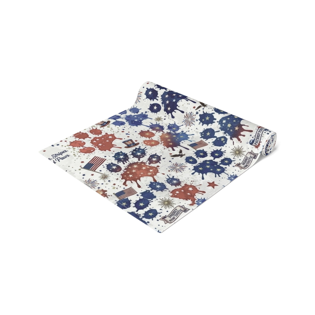 Patriotic Paw Prints Table Runner — Red, White & Blue Cotton-Blend Decor