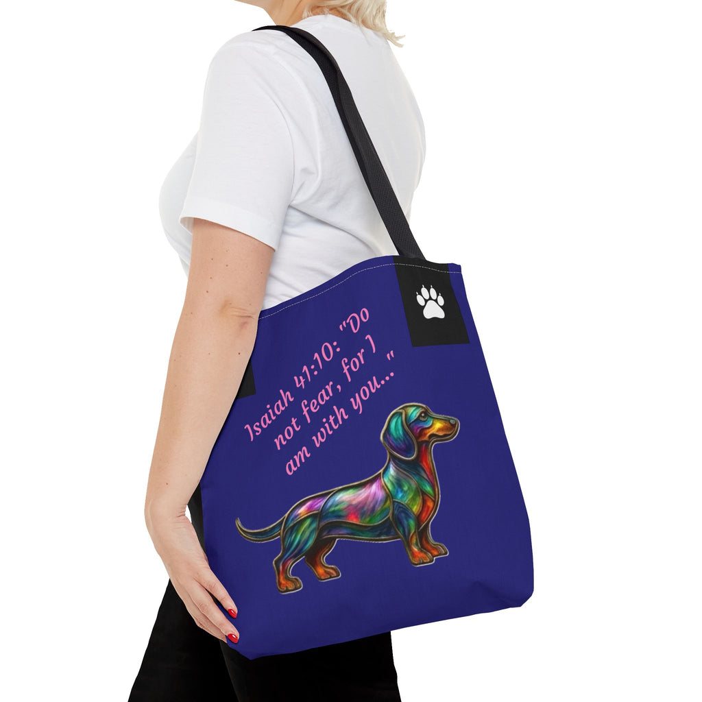 Copy of Faithful Paws City Dachshund Tote — Isaiah 41:10 Inspirational Dog Lover Bag