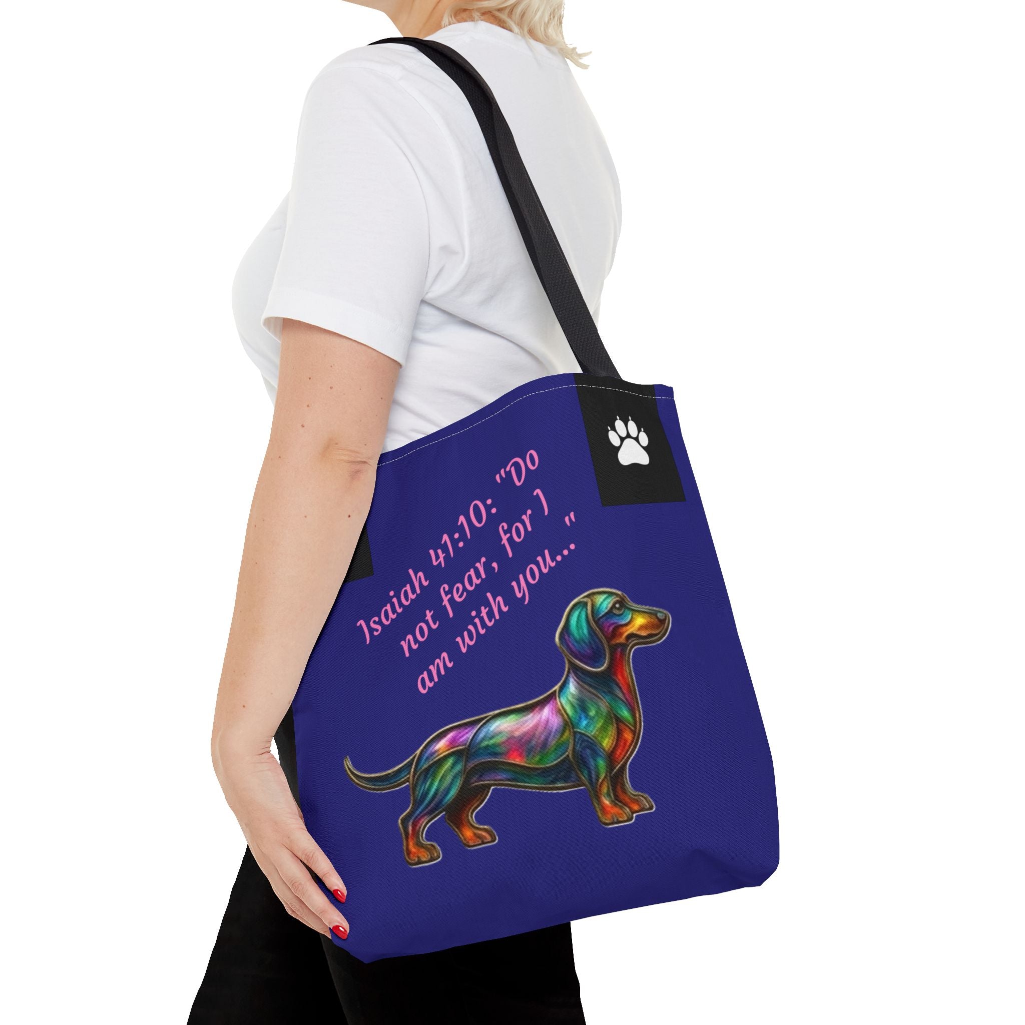 Copy of Faithful Paws City Dachshund Tote — Isaiah 41:10 Inspirational Dog Lover Bag
