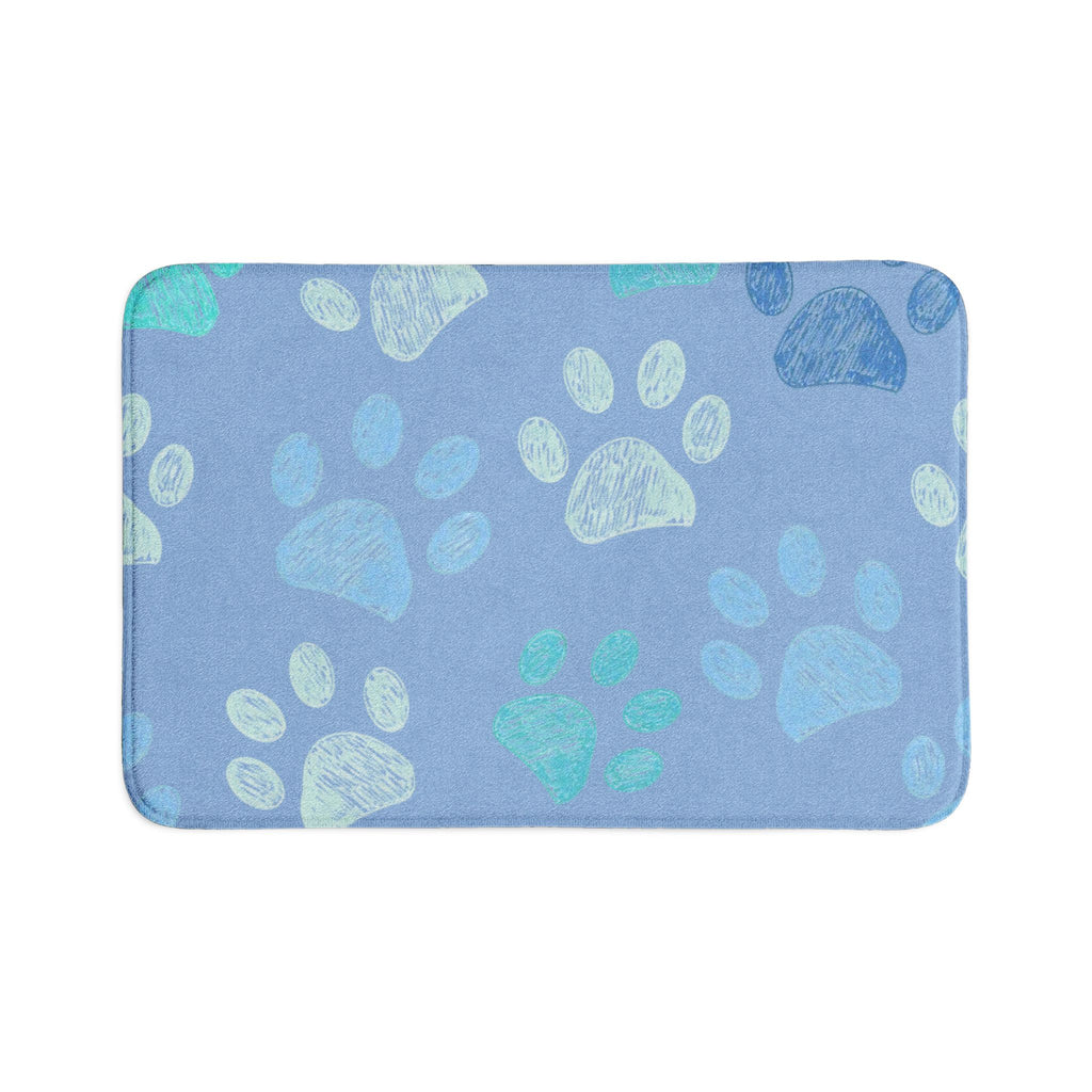 Paw Print Bath Mat Set — 3-Piece Blue Pet Paw Bathroom Rug Set