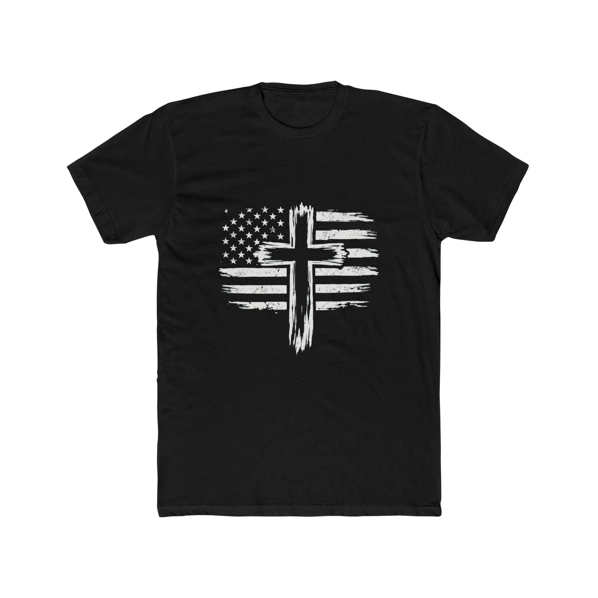 Christian Cross American Flag T-Shirt — Distressed Patriotic Faith Tee
