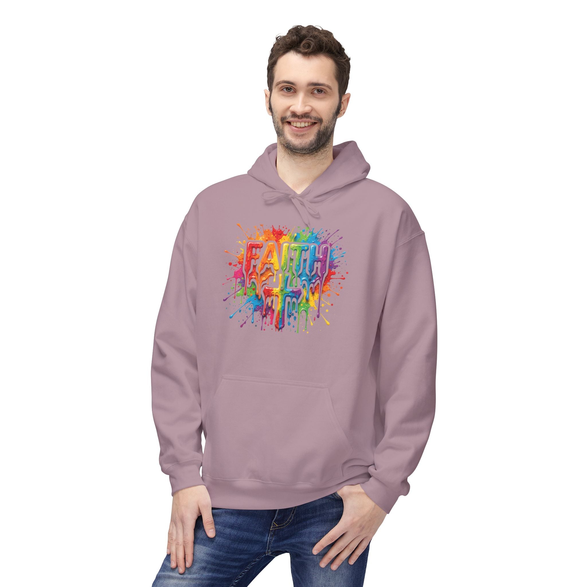 Faith Cross Rainbow Paint-Splash Hoodie