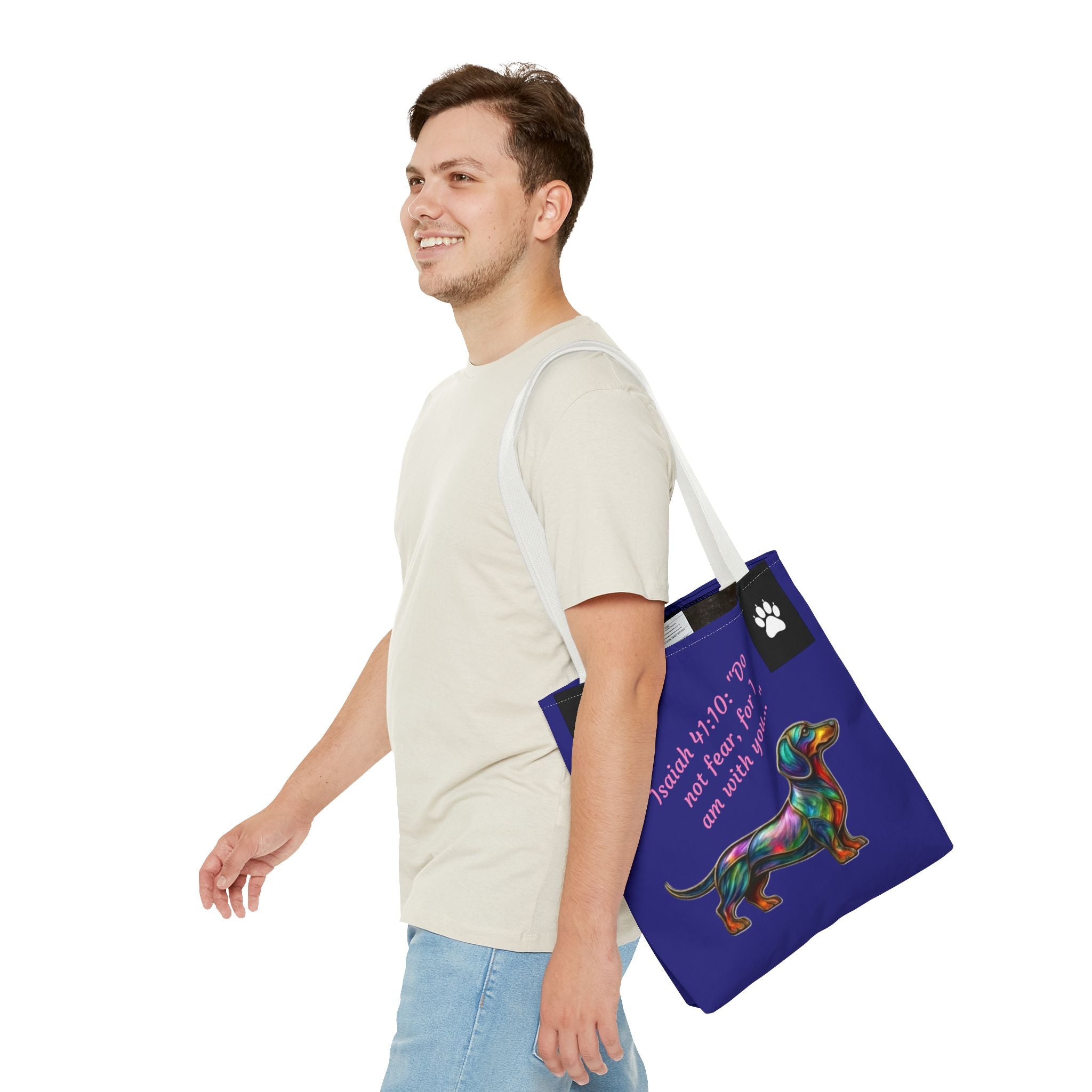 Copy of Faithful Paws City Dachshund Tote — Isaiah 41:10 Inspirational Dog Lover Bag