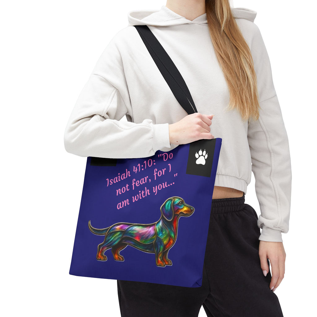 Copy of Faithful Paws City Dachshund Tote — Isaiah 41:10 Inspirational Dog Lover Bag