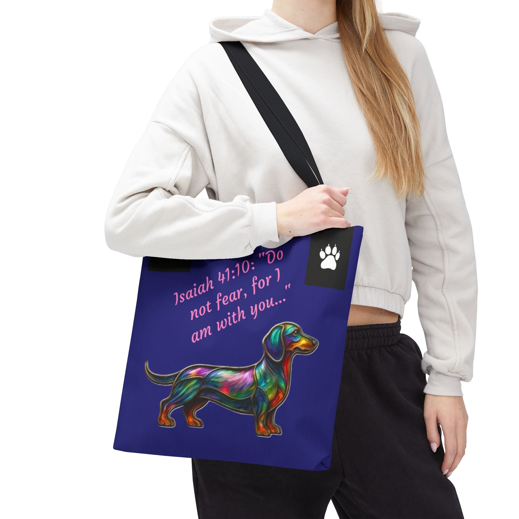 Copy of Faithful Paws City Dachshund Tote — Isaiah 41:10 Inspirational Dog Lover Bag