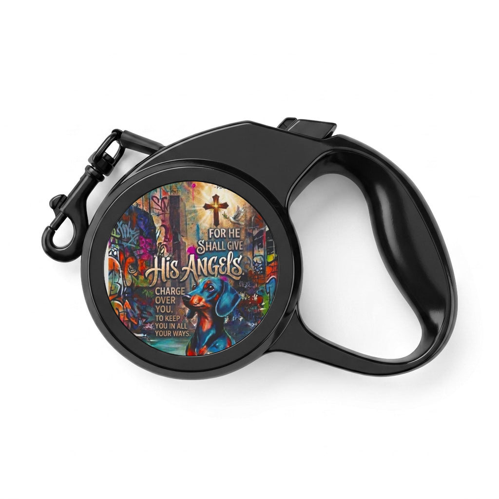 Retractable Grafitti print Pet Leash — 'For He Shall Give His Angels' Inspirational Design