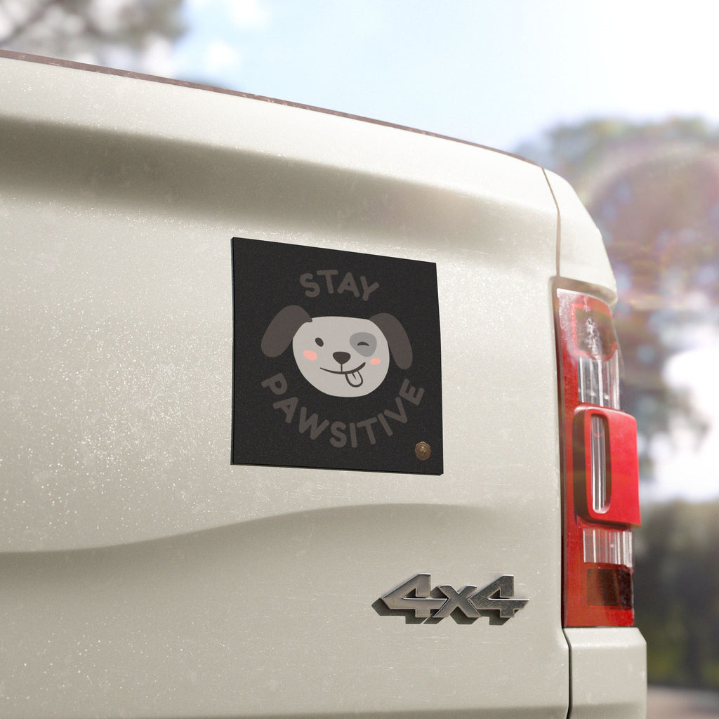 Stay Pawsitive Car Magnet — Cute Winking Dog Magnetic Decal