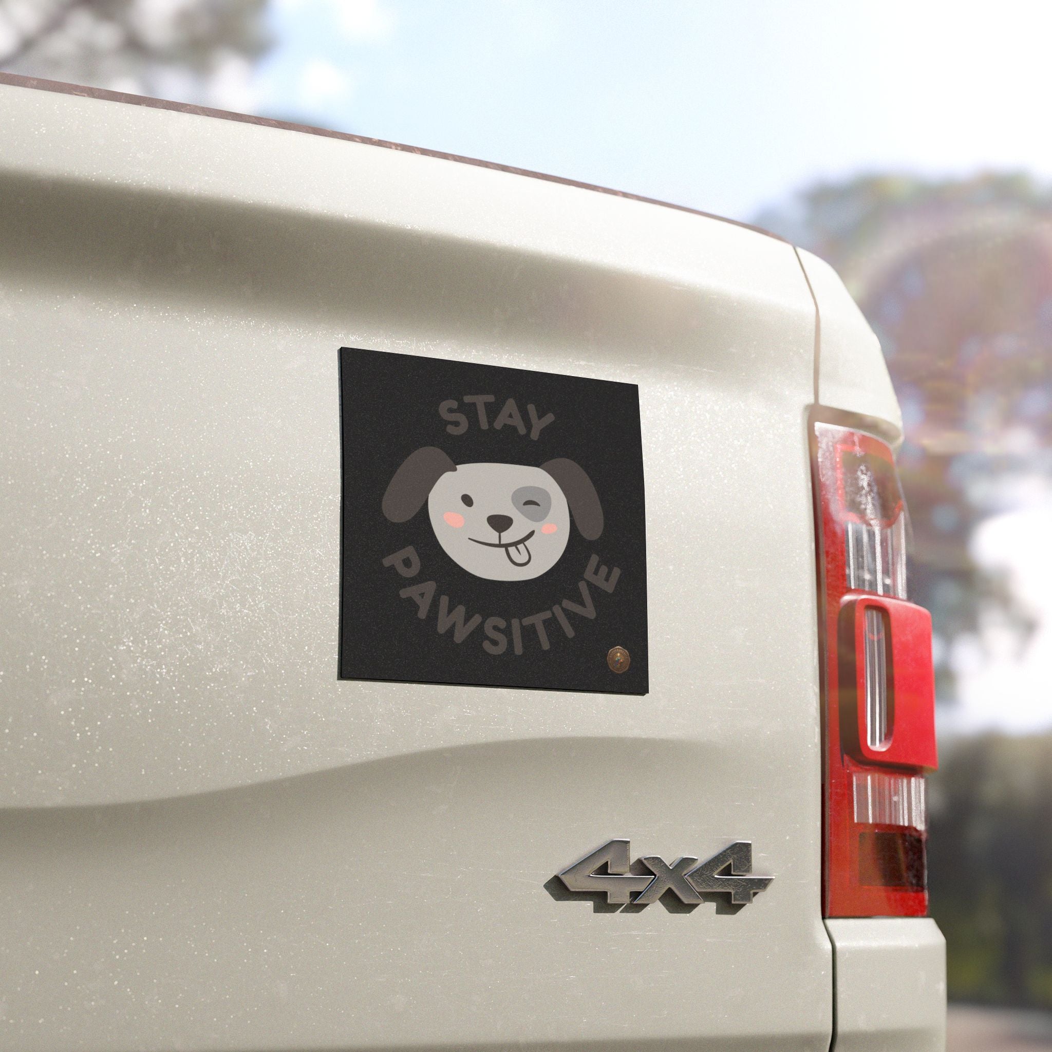 Stay Pawsitive Car Magnet — Cute Winking Dog Magnetic Decal