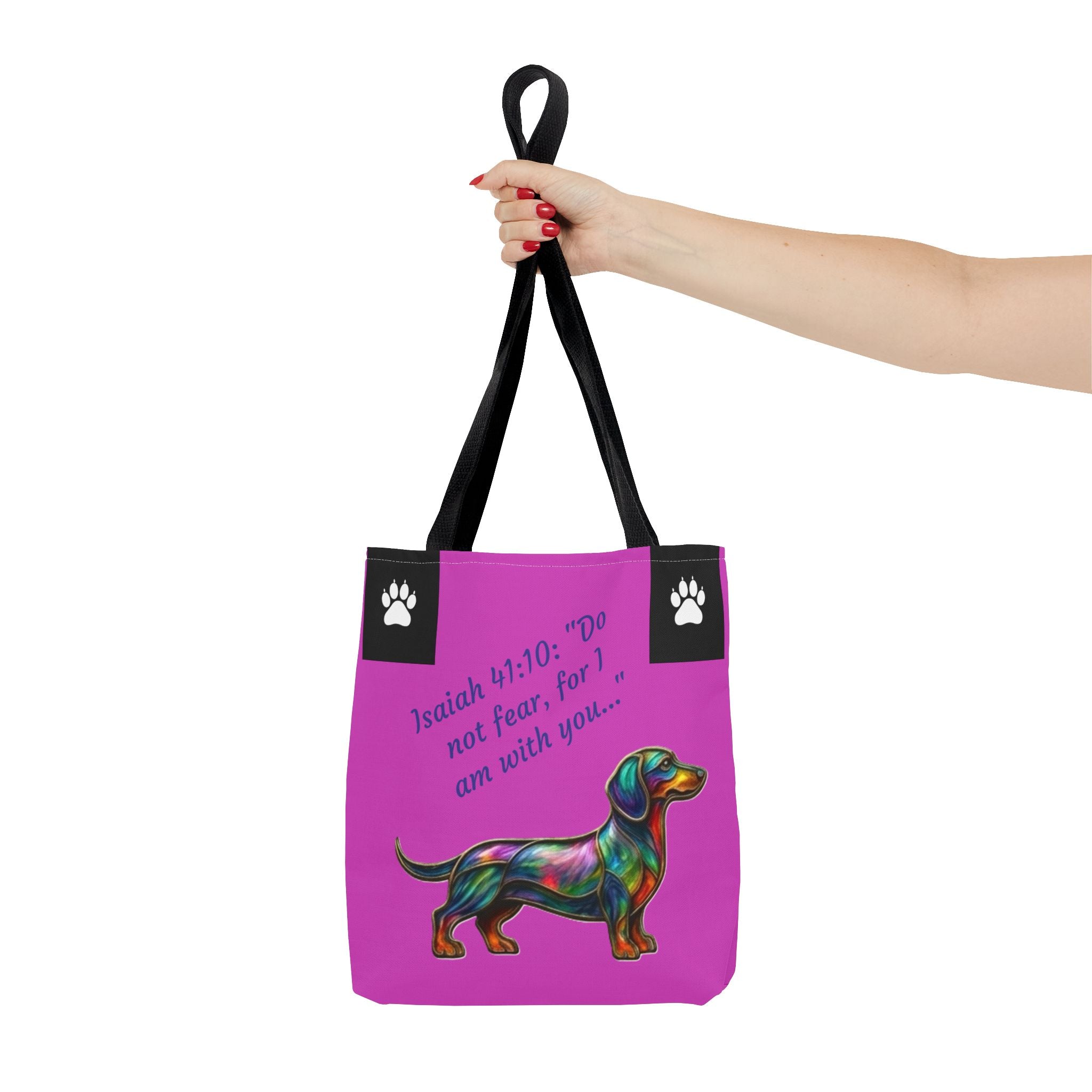 Faithful Paws City Dachshund Tote — Isaiah 41:10 Inspirational Dog Lover Bag