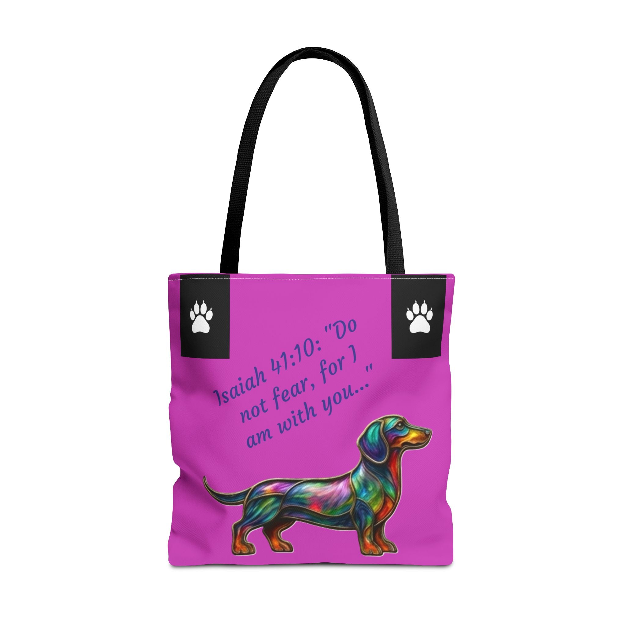 Faithful Paws City Dachshund Tote — Isaiah 41:10 Inspirational Dog Lover Bag