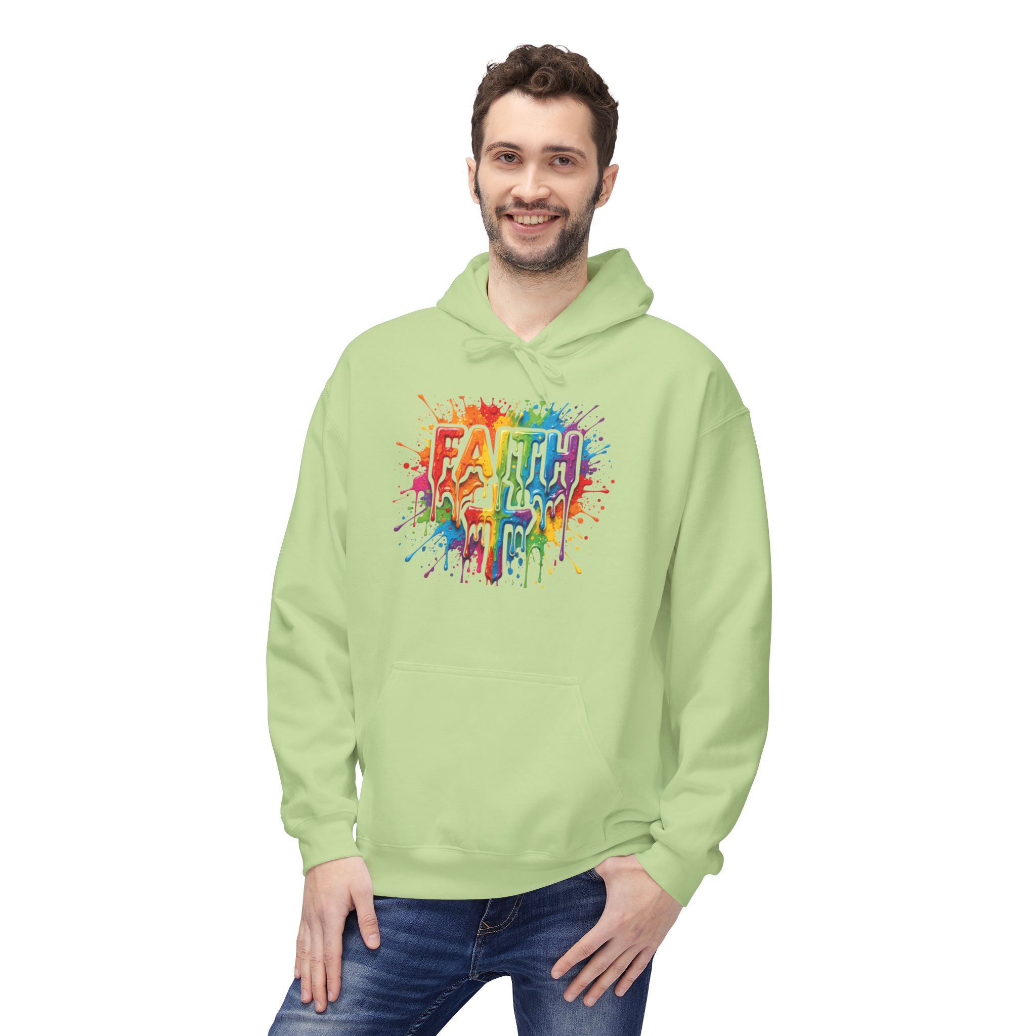 Faith Cross Rainbow Paint-Splash Hoodie