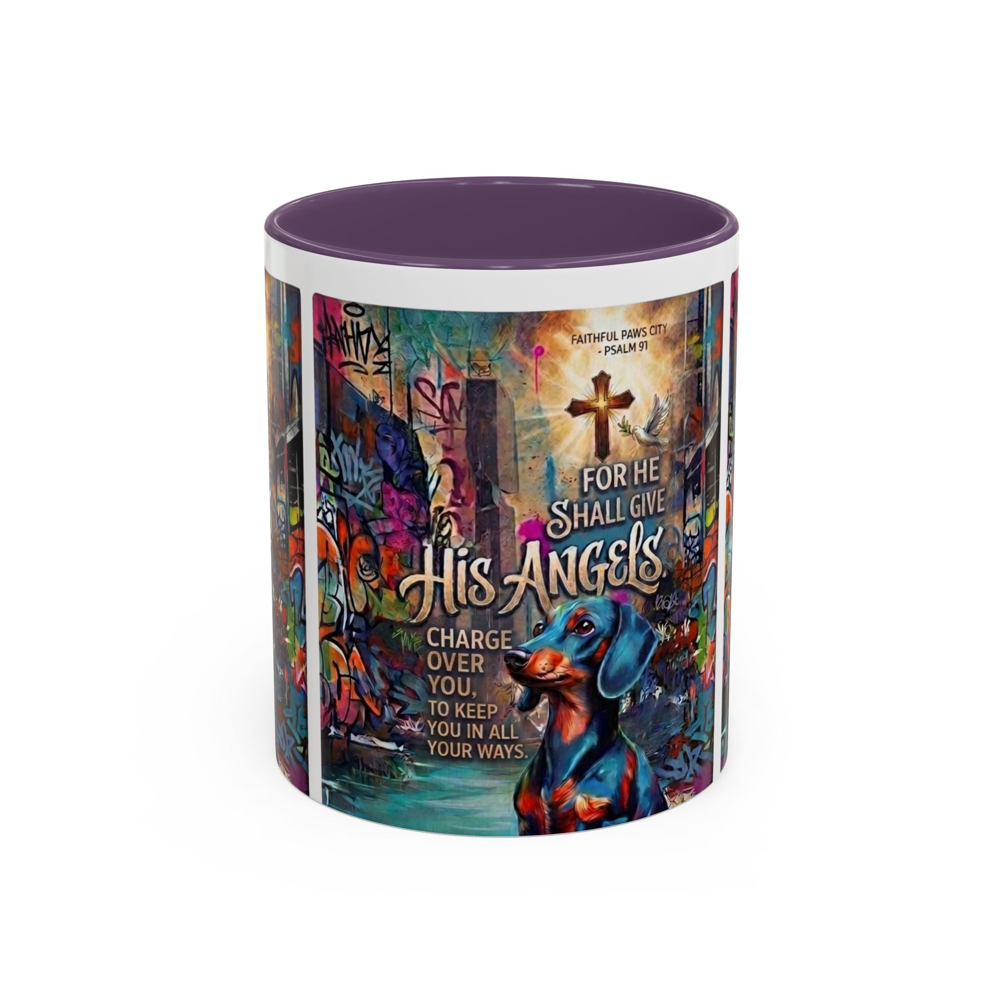 His Angels Coffee Mug — Colorful Christian Scripture 11/15oz Accent Mug
