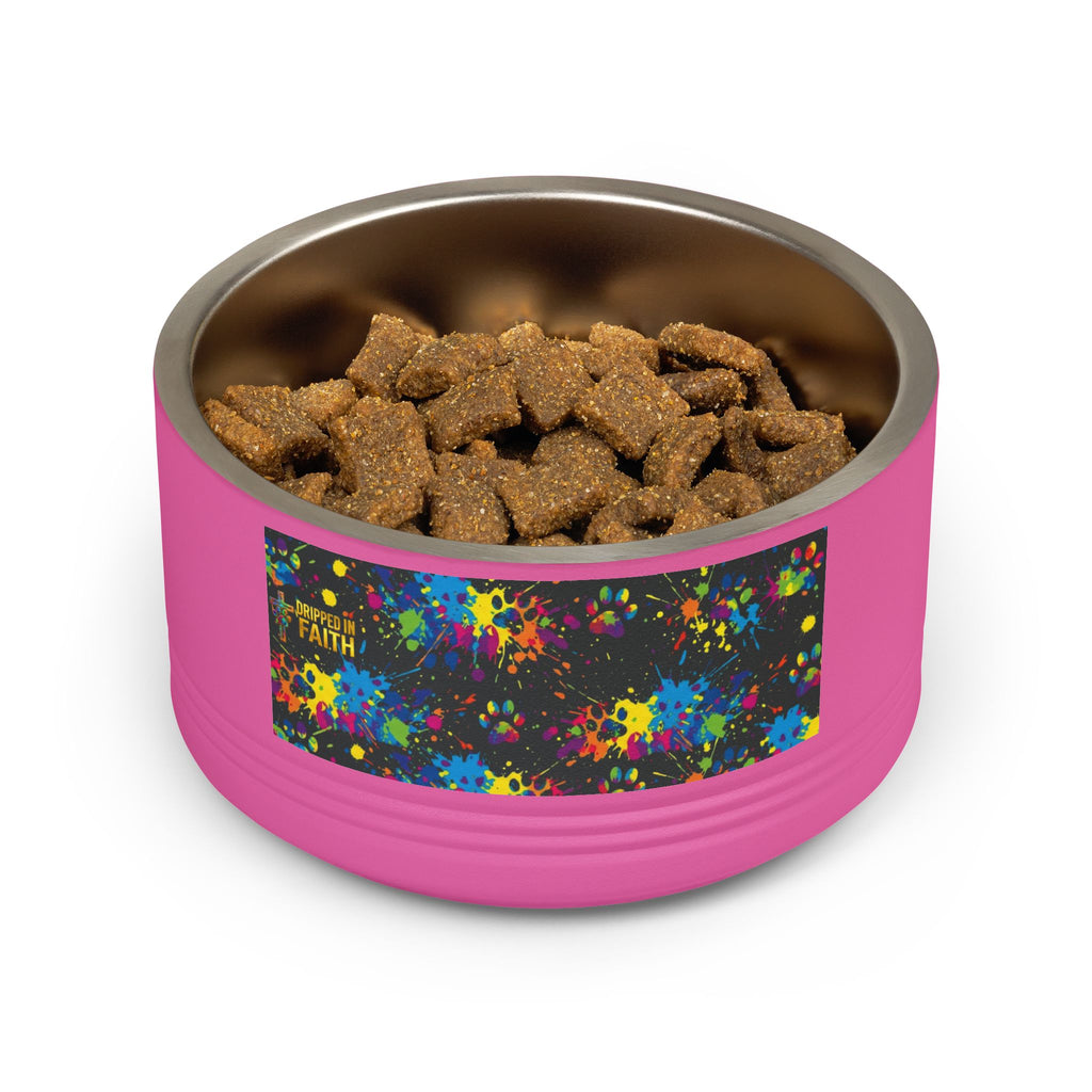 Dog Bowl — Teal Bones & Orange Paw Print Stainless Pet Bowl (18 oz)