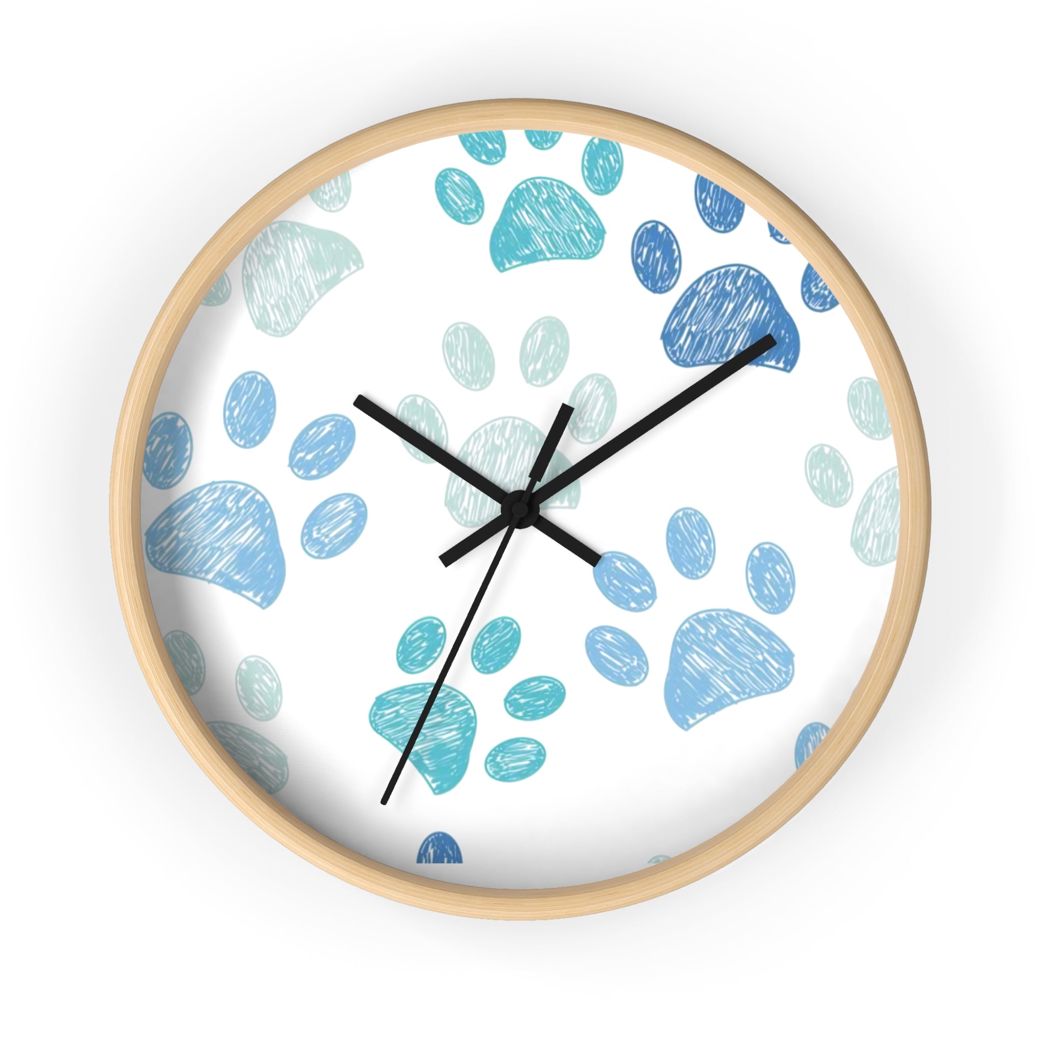 Paw Print Wall Clock — Blue Teal Pet Lover Decorative Clock