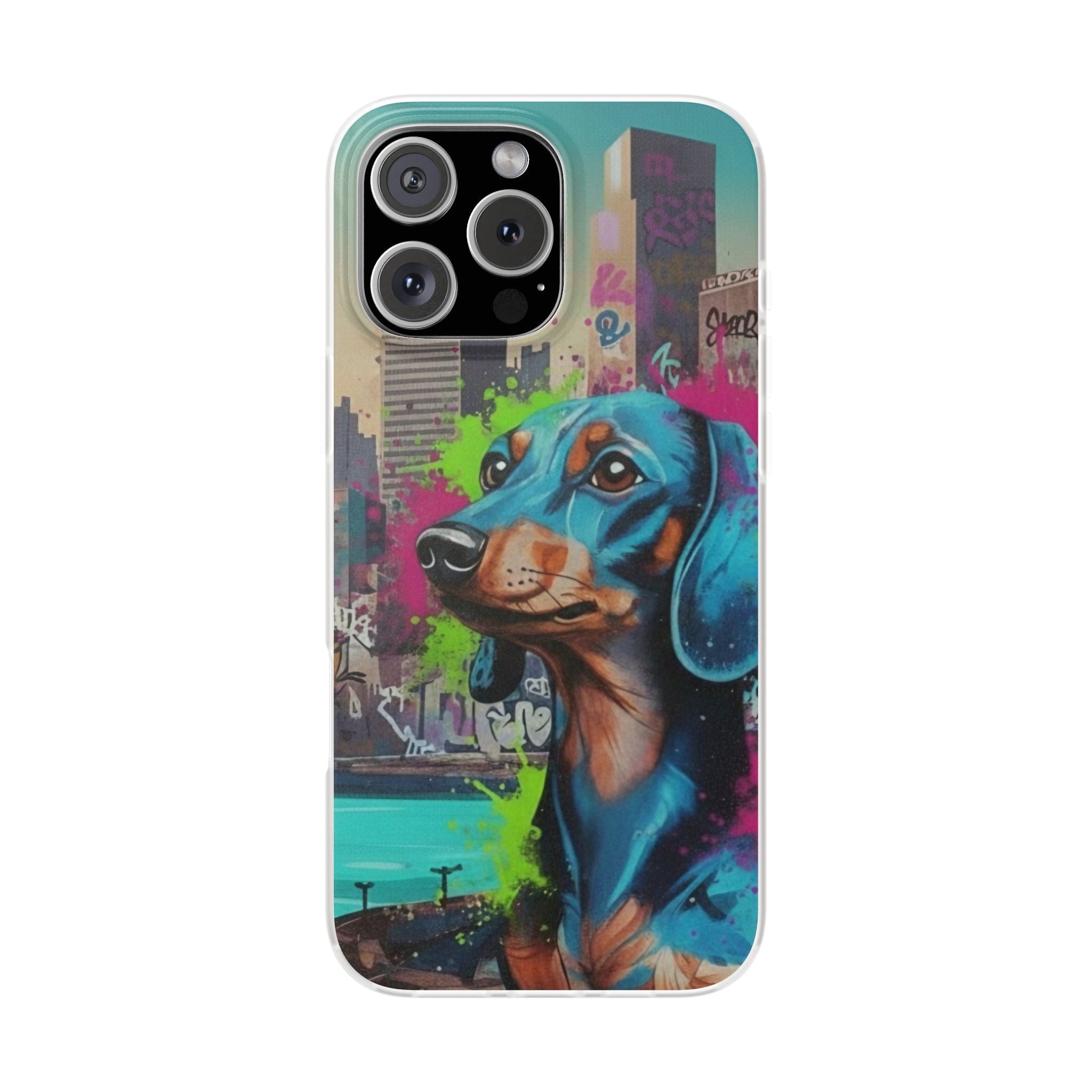 Dachshund Street Art Flexi Phone Case — Colorful Graffiti Dog iPhone Case