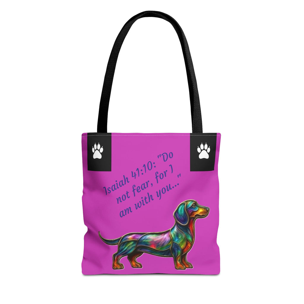 Faithful Paws City Dachshund Tote — Isaiah 41:10 Inspirational Dog Lover Bag
