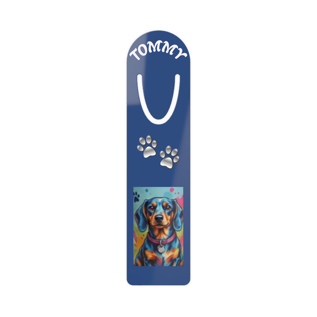 Personalized Dog Bookmark — Custom Name Dachshund Paw Print Metal Bookmark