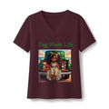 Ultra soft cotton relaxed fit Dog Mom Life V-Neck Tee — Cute Girl & Dogs Graphic T-Shirt