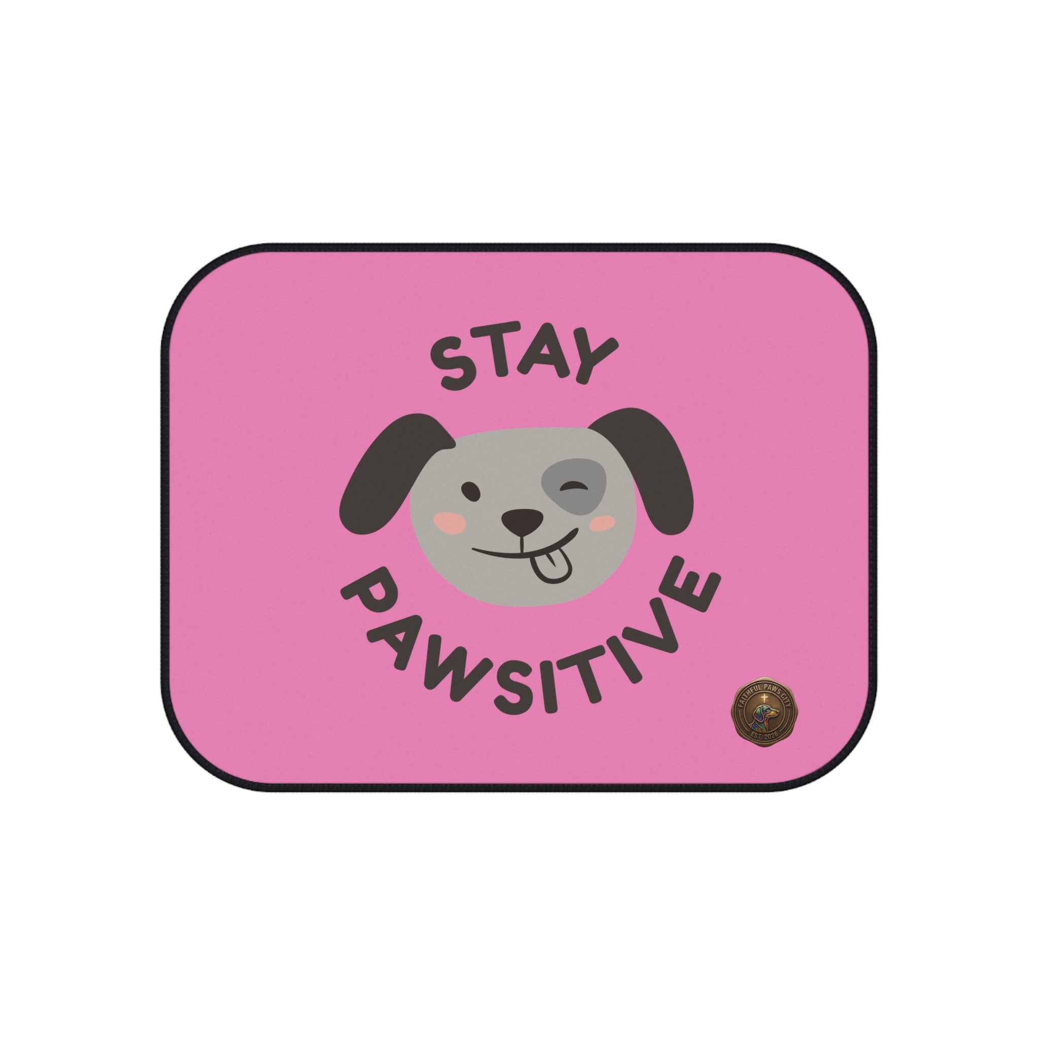 Pink Car Mats - "Stay Pawsitive" Rear Dog Car Floor Mats Set (2-Pack)