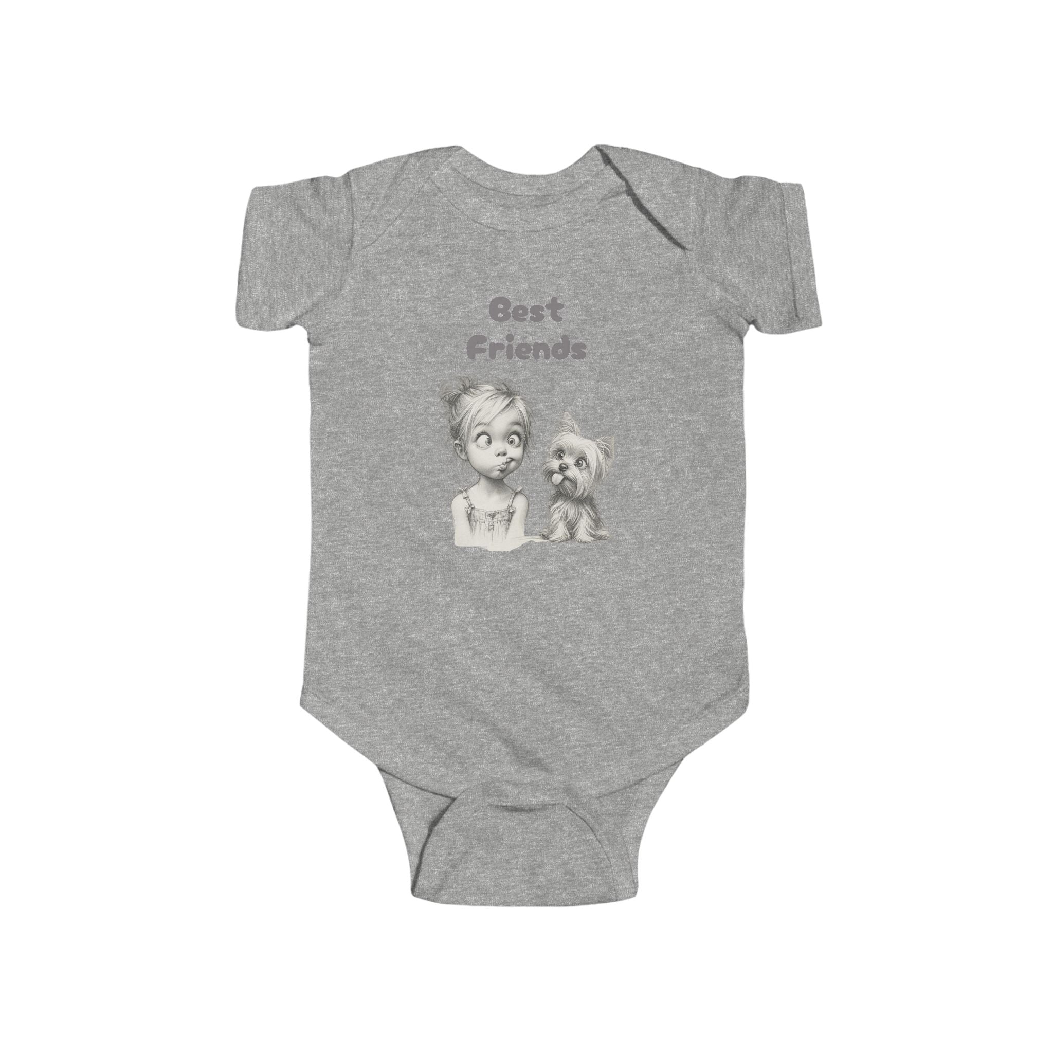 Baby Onesie Bodysuit - "Best Friends" Cute Girl & Puppy Onesie with Paw Print Back - Sizes NB to 24mos