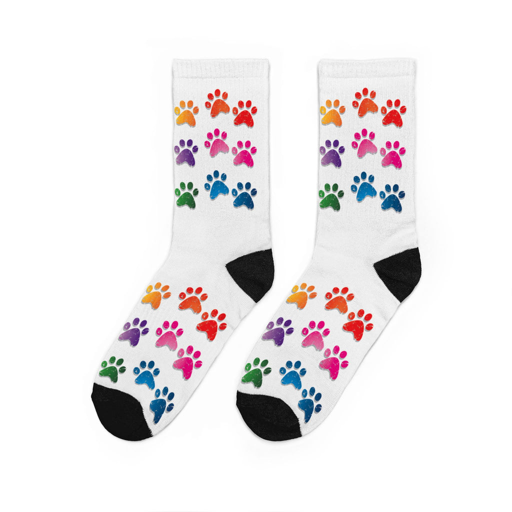 Rainbow Paw Print Crew Socks — Cute Animal Lover Crew Socks (Paw Pattern)