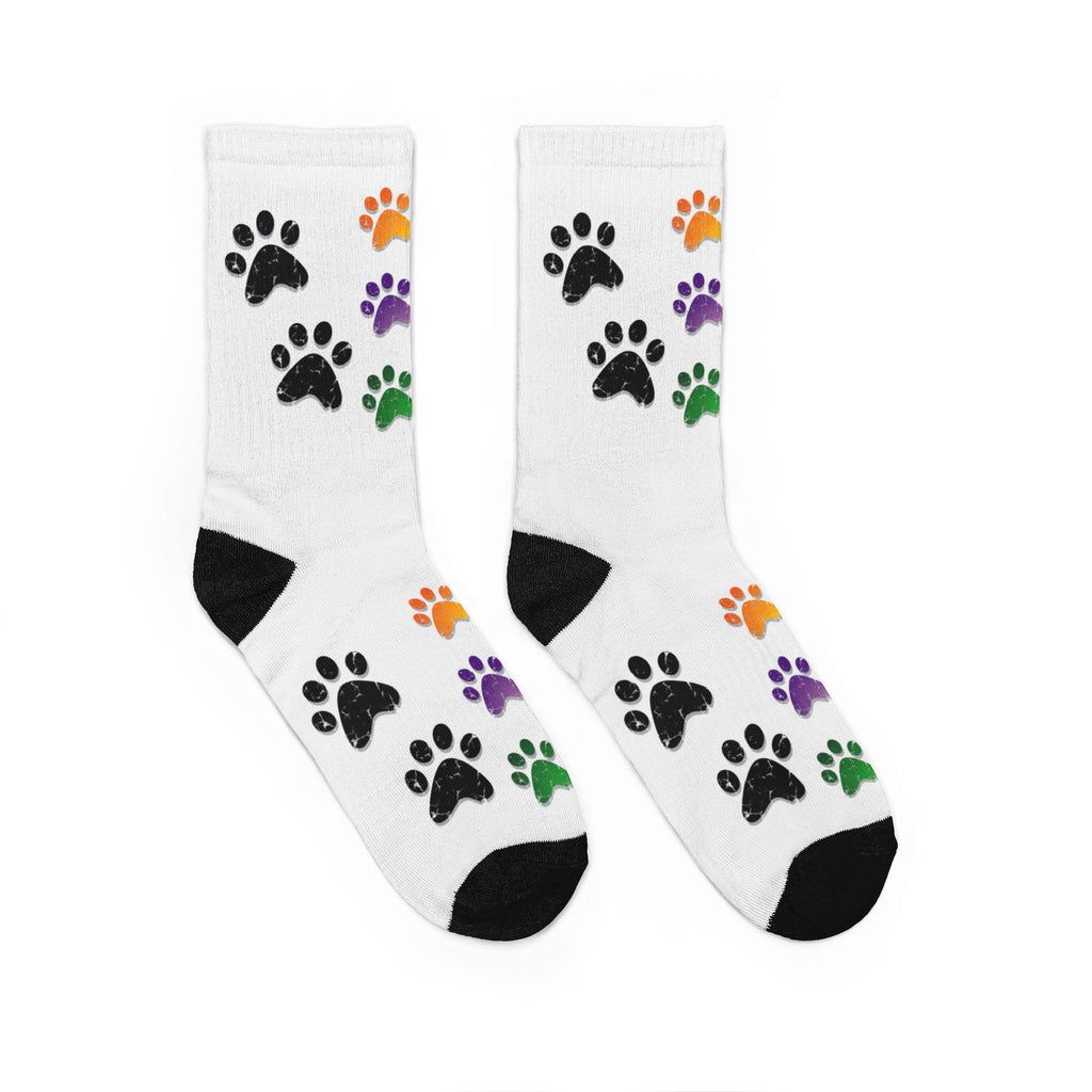 Rainbow Paw Print Crew Socks — Cute Animal Lover Crew Socks (Paw Pattern)