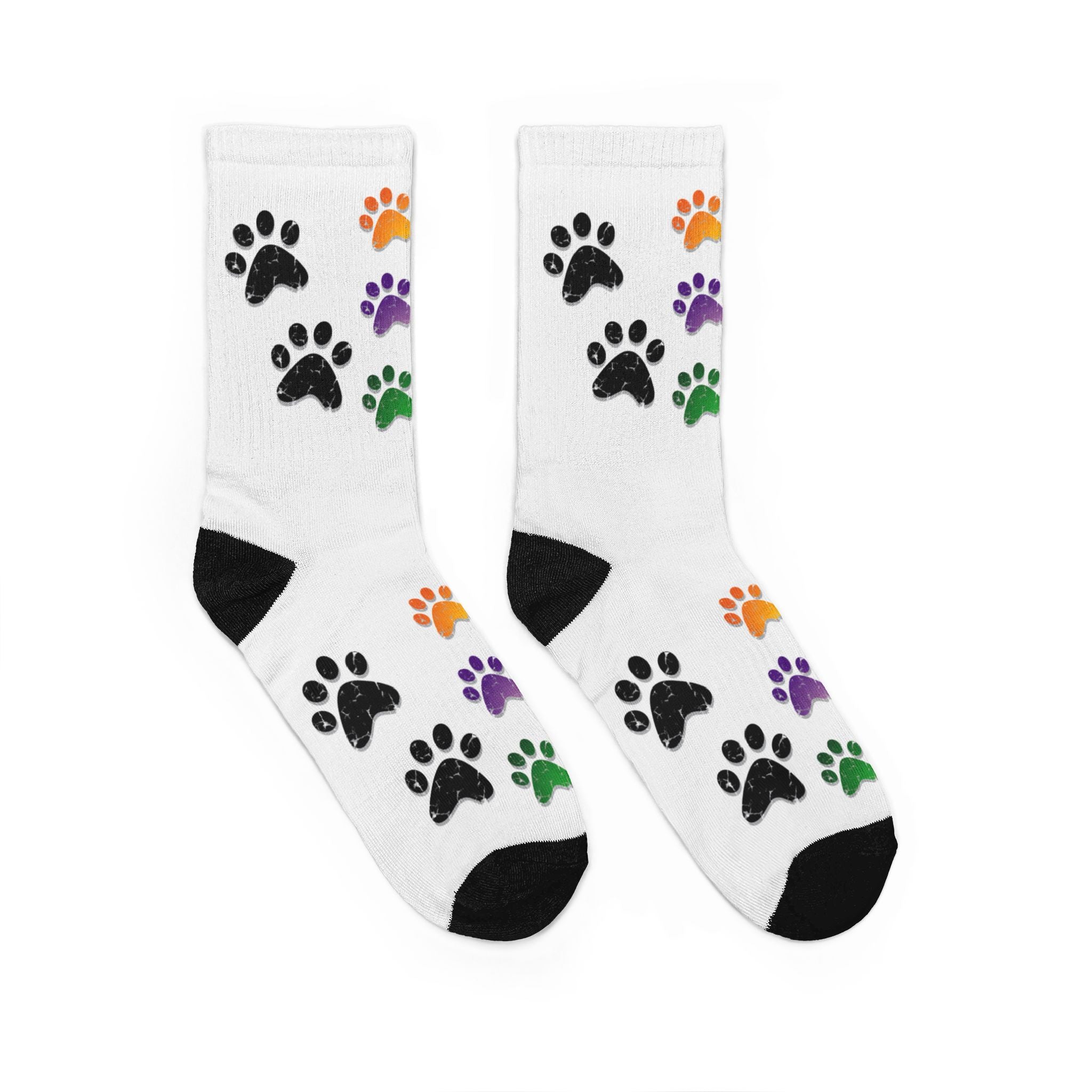 Rainbow Paw Print Crew Socks — Cute Animal Lover Crew Socks (Paw Pattern)