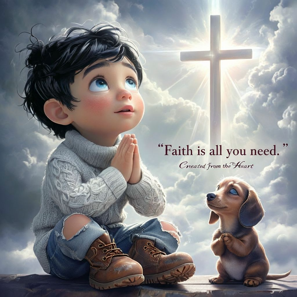 Faith Is All You Need — Boy & Dachshund Digital Art Print