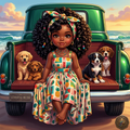 Coastal Bliss – Girl & Puppies Digital Art Print