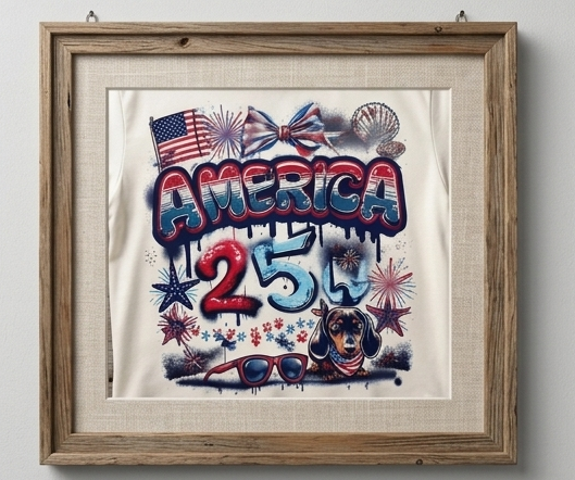 America 250 Dachshund Digital Print — 4th of July Graffiti Art