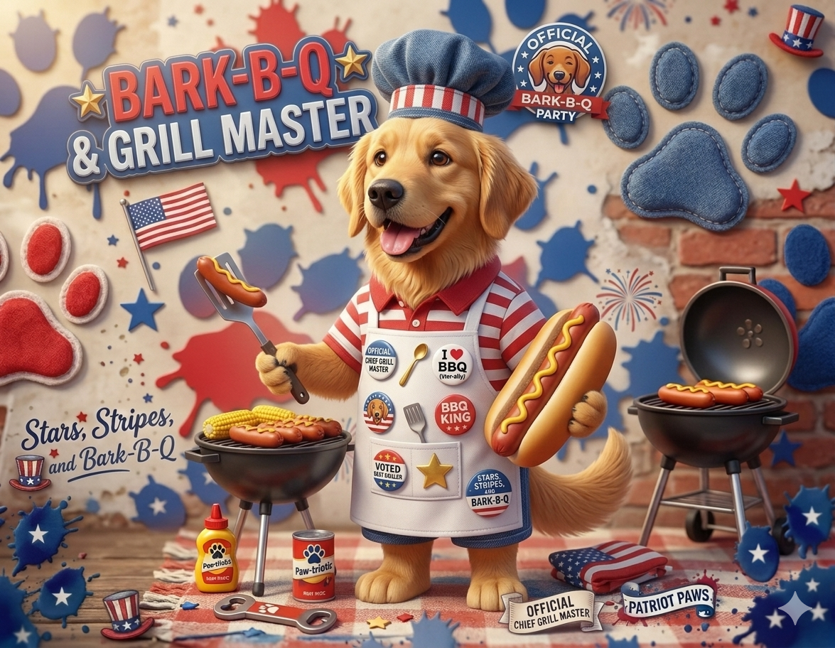 Bark-B-Q & Grill Master Digital Print — Patriotic Dog 4th of July Art